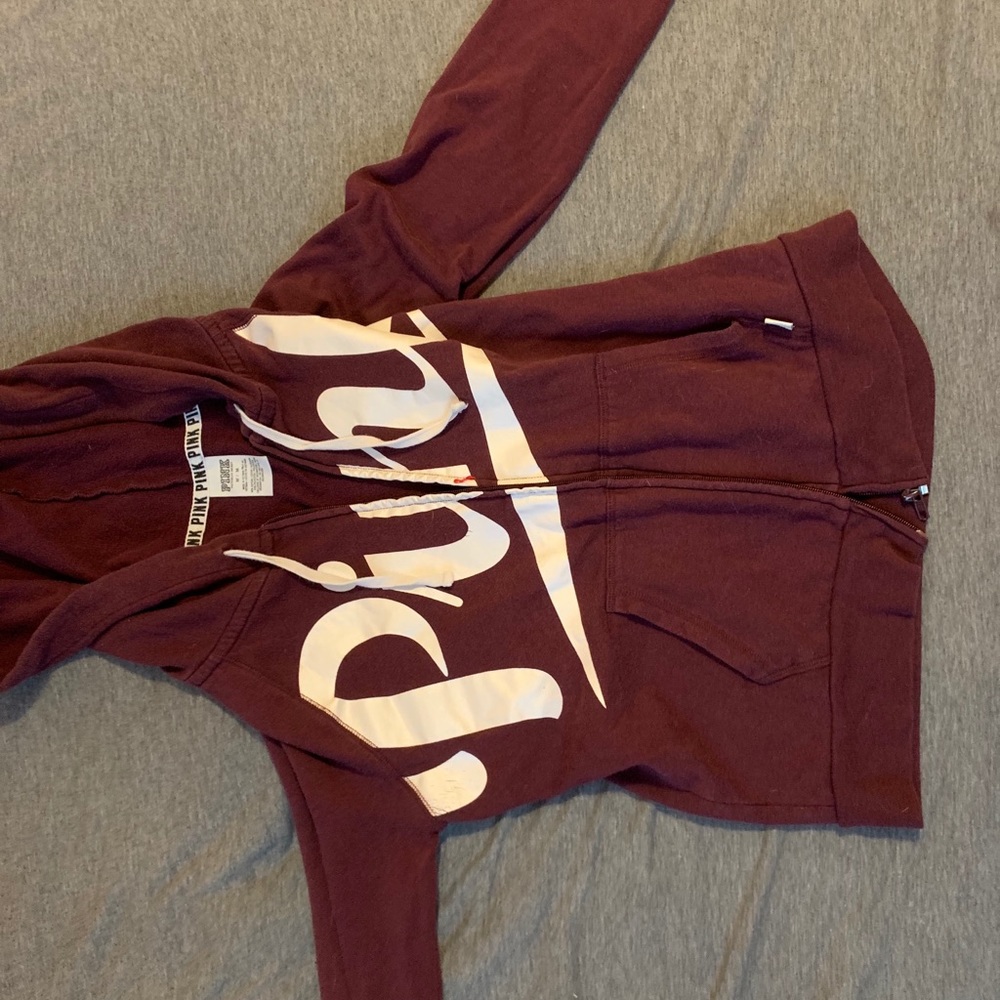 VS Pink Burgundy zip up hoodie